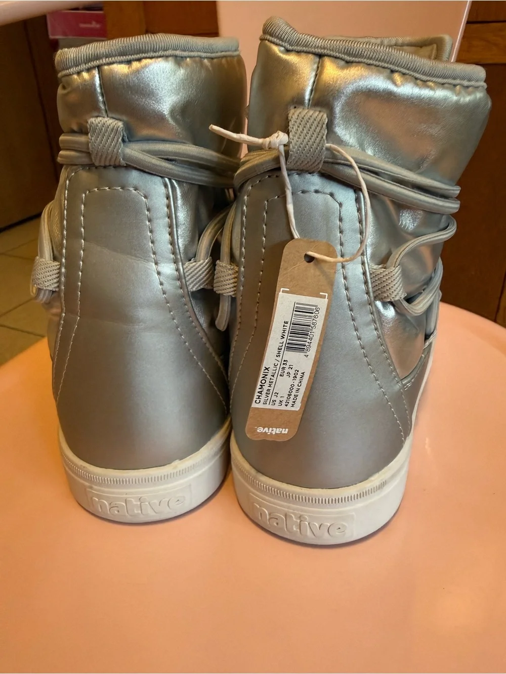 Native Silver Kids High-Top Boots with Blue Logo